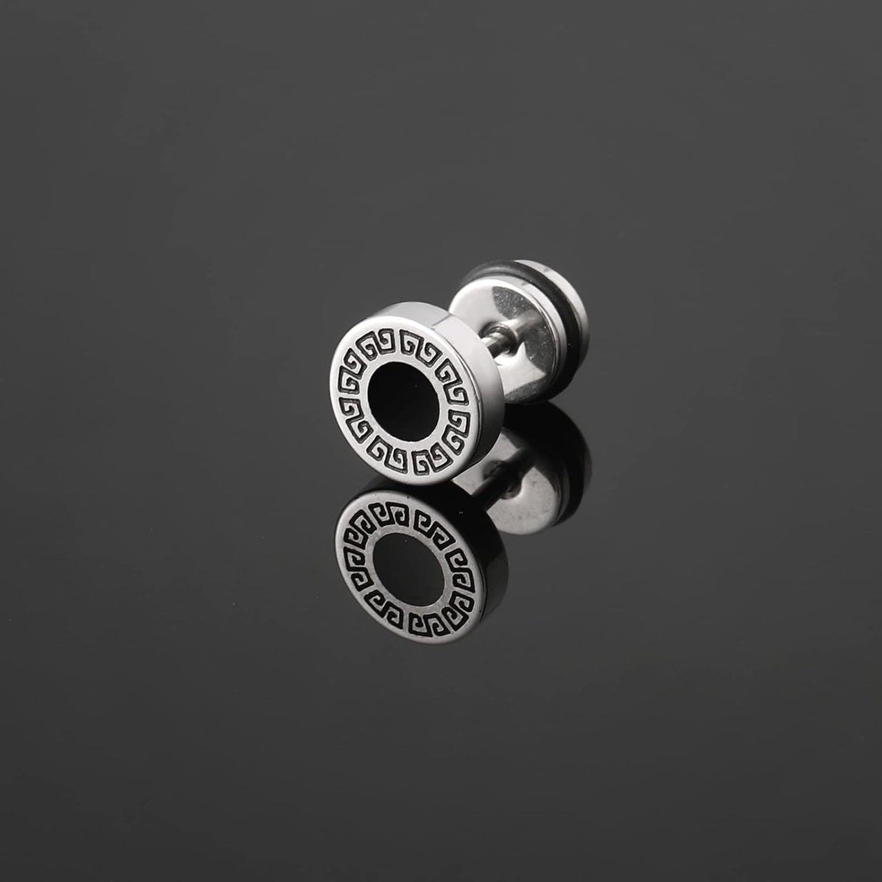 Stainless Steel Greek Keys Pattern Silver Ear Stud Earrings