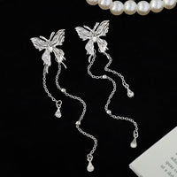 Thumbnail for Elegant Silver Butterfly Drop Earrings