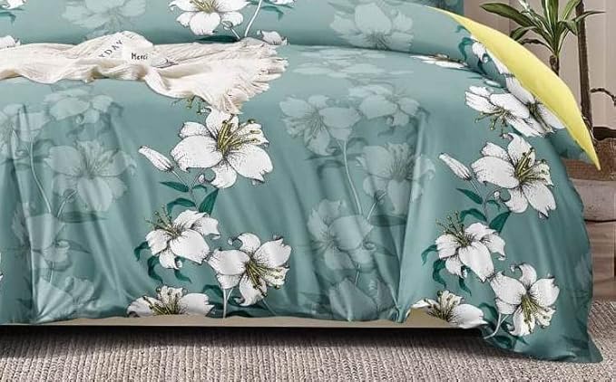 King Size Bedsheet with 2 Pillow Covers -Green Flower