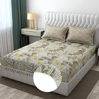 Thumbnail for Taupe Grey Leaves  King Size Bedsheets with 2 Large Pillow Covers