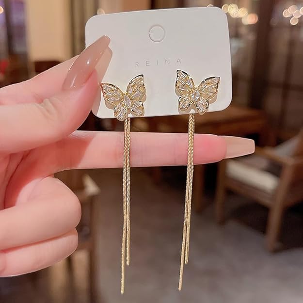 Butterfly Golden Straight Korean earring