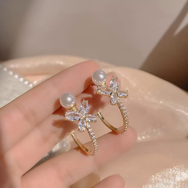 Cute pearl drop chand bali earrings