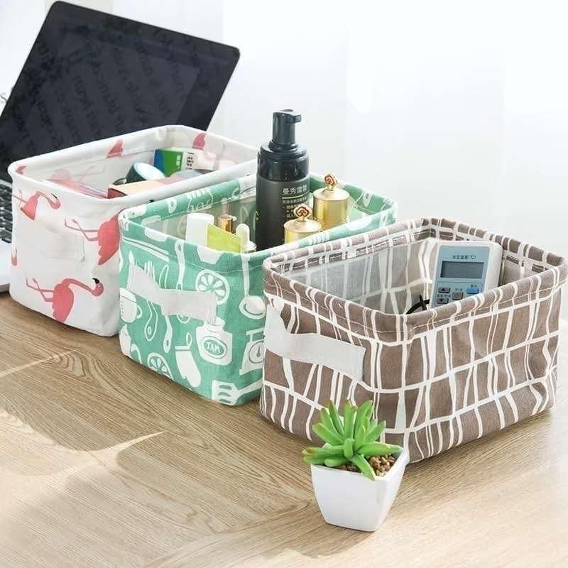 Canvas Fabric Basket with Handle (Random Prints)