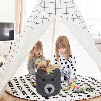 Small Bear Basket, Cotton Rope Basket, Cute Storage, Gray