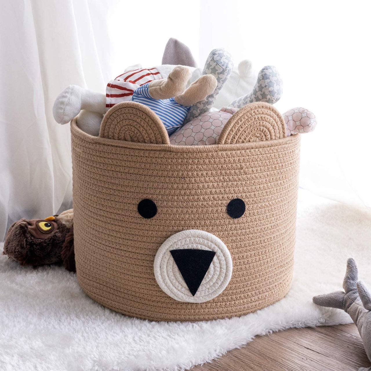 Small Bear Basket, Cotton Rope Basket, Cute Storage, Brown