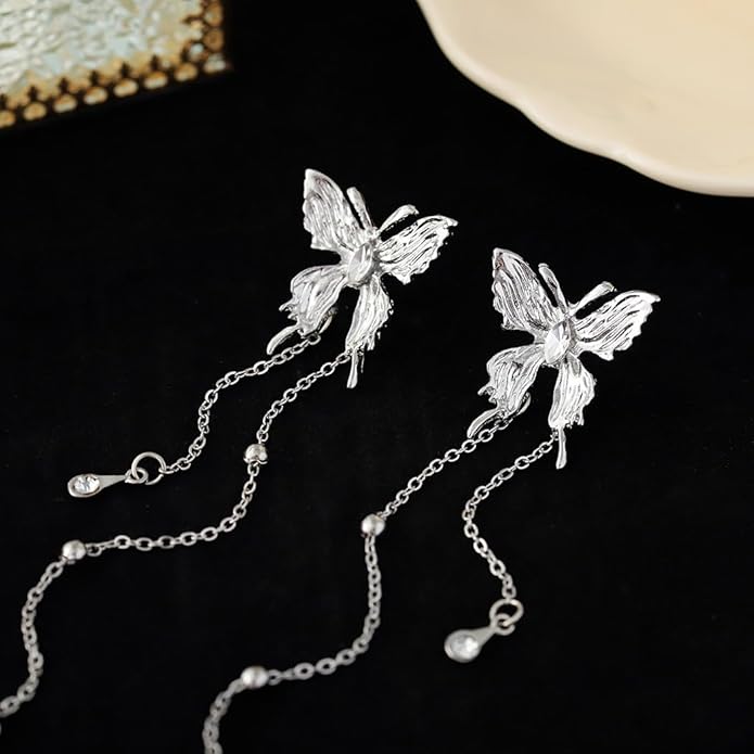 Elegant Silver Butterfly Drop Earrings