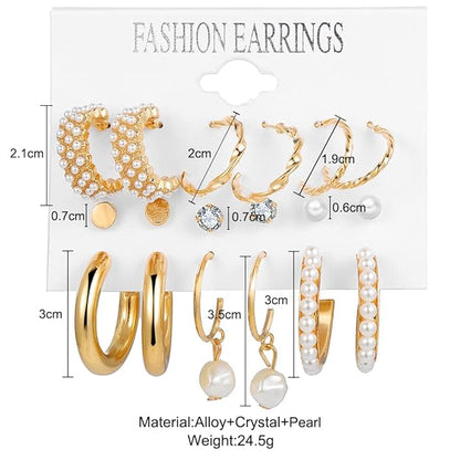 Set of 9 Golden Korean Earrings