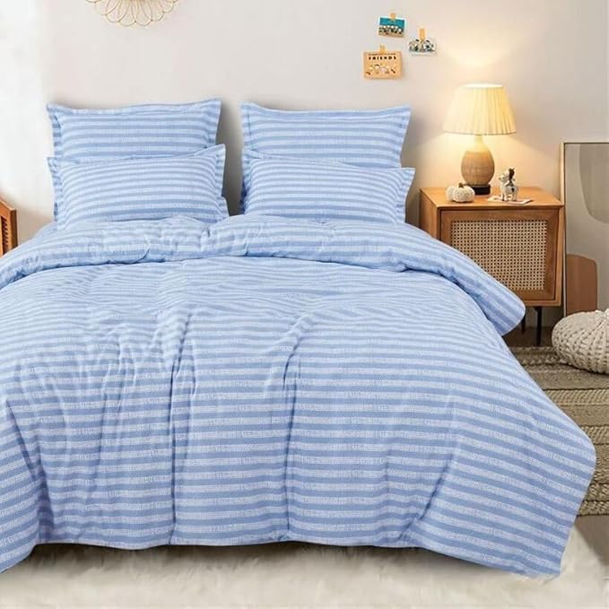 Blue Stripes Double bedsheet with 2 Pillow Covers