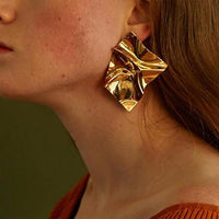 Thumbnail for Abstract Crumpled Metal Statement Earrings