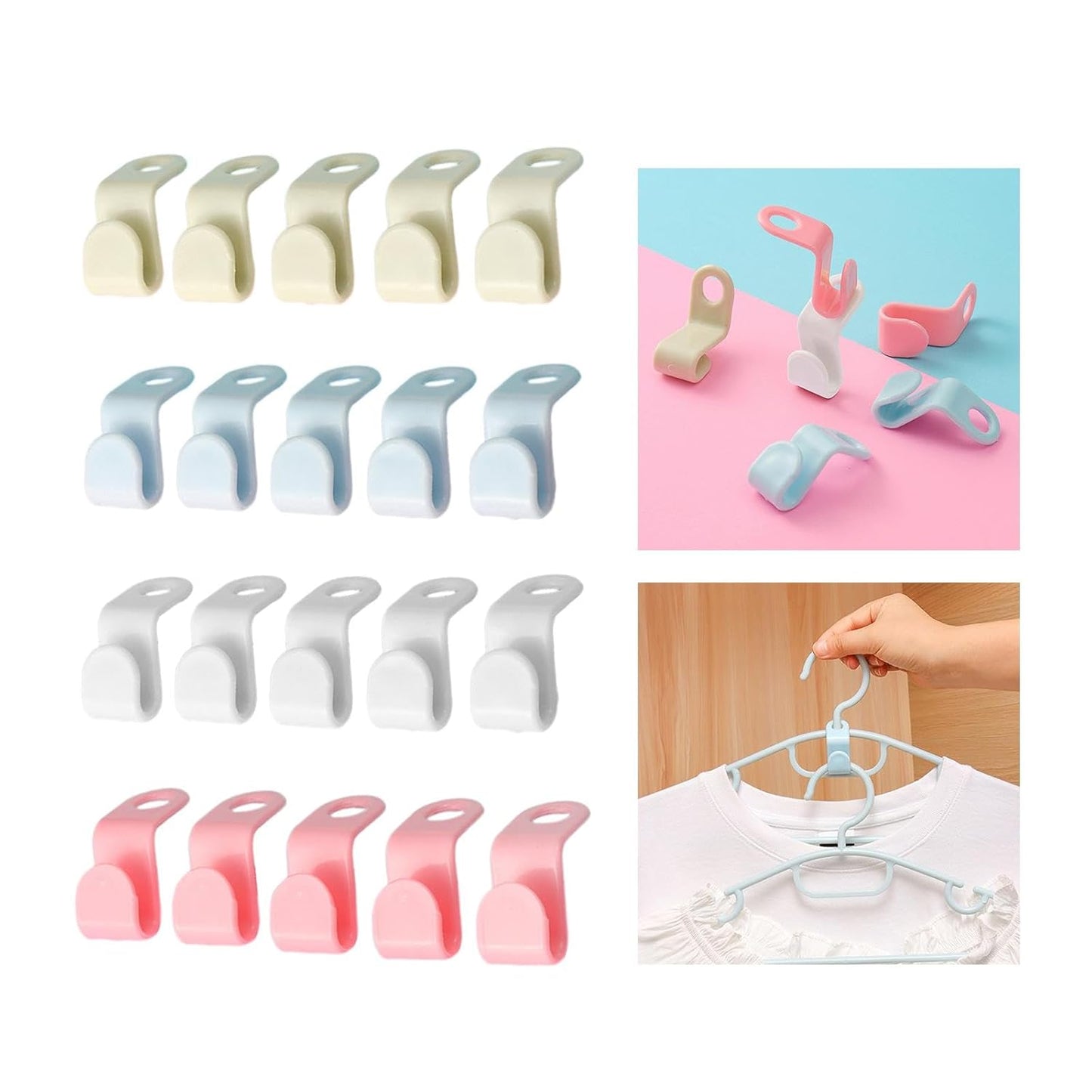 Multi-Color Plastic Hanger Connector Clips – Space Saving Cascading Hooks for Wardrobe, Shirt & Clothes Organizing