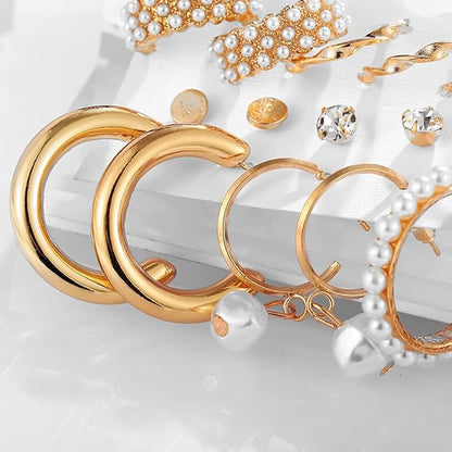 Set of 9 Golden Korean Earrings