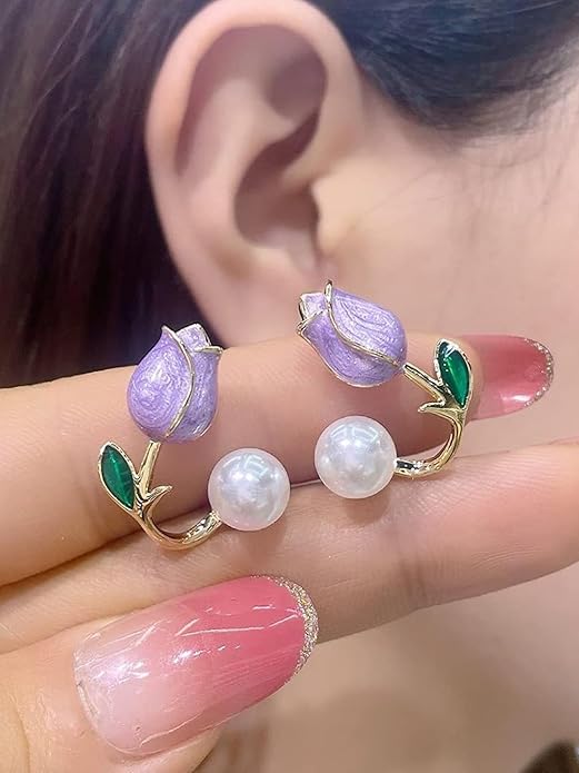 Korean Style Flower pearl Ear studs For Women (Red Colour)