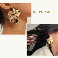 Thumbnail for Abstract Crumpled Metal Statement Earrings