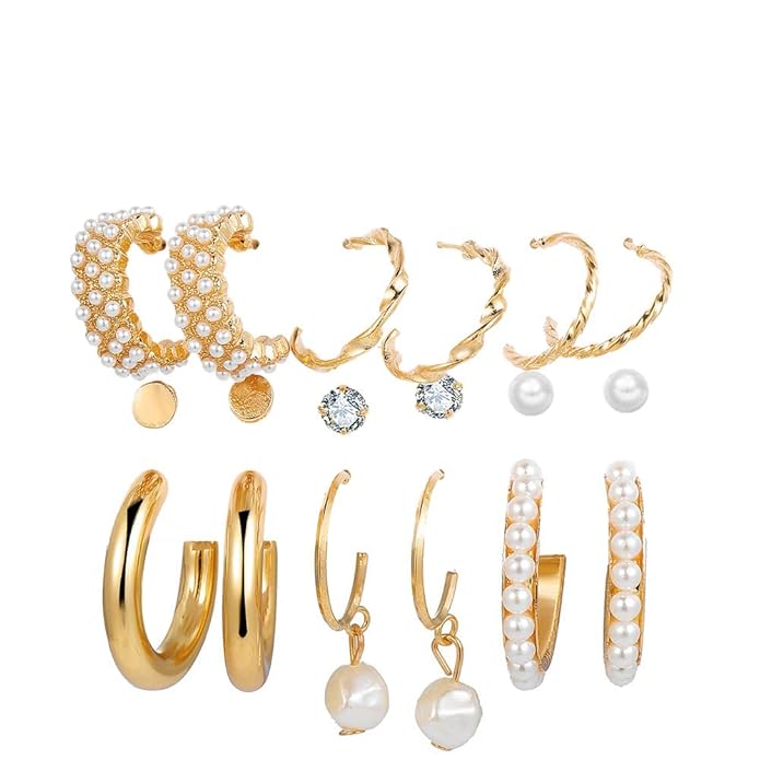 Set of 9 Golden Korean Earrings