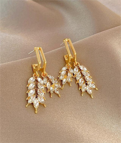 leaf shape crystal Korean earring