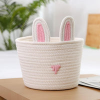 Thumbnail for Cute Rabbit Basket Woven With Cotton Rope (White)