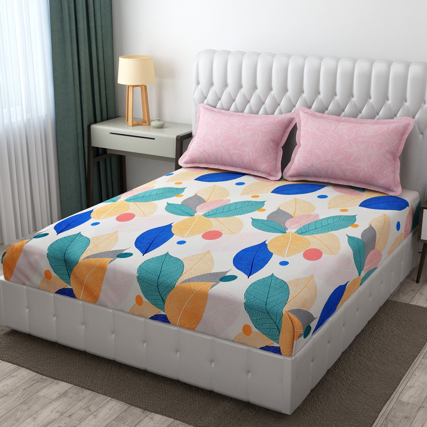 Elastic Fitted King Size Double Bedsheet With 2 Pillow Covers (Pink)