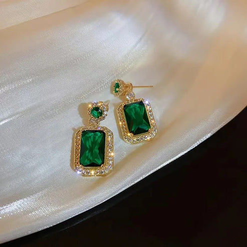 Green color Zircon embossed Women Earrings