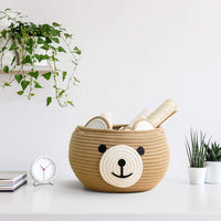 Thumbnail for Cute Bear Round Basket - Cotton Rope Baskets in Living Room, Brown