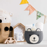 Thumbnail for Cute Bear Round Basket, Cotton Rope Baskets in Living Room, Gray