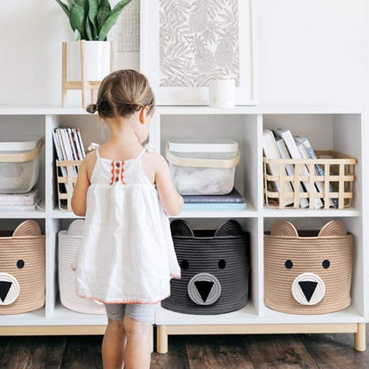 Small Bear Basket, Cotton Rope Basket, Cute Storage, Brown
