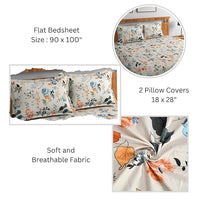 Thumbnail for Floral, Beige And Green Elastic Fitted Bedsheets With 2 Pillow Covers