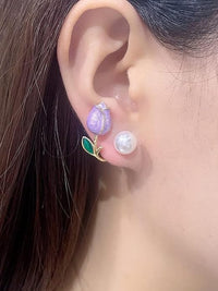 Thumbnail for Korean Style Flower pearl Ear studs For Women (Red Colour)