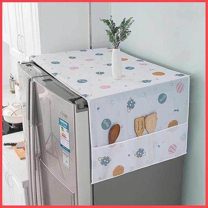 Waterproof Double Door Fridge Top Cover with 6 Utility Pockets – Multicolor