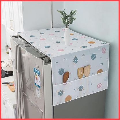 Waterproof Double Door Fridge Top Cover with 6 Utility Pockets – Multicolor
