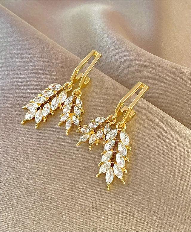 leaf shape crystal Korean earring