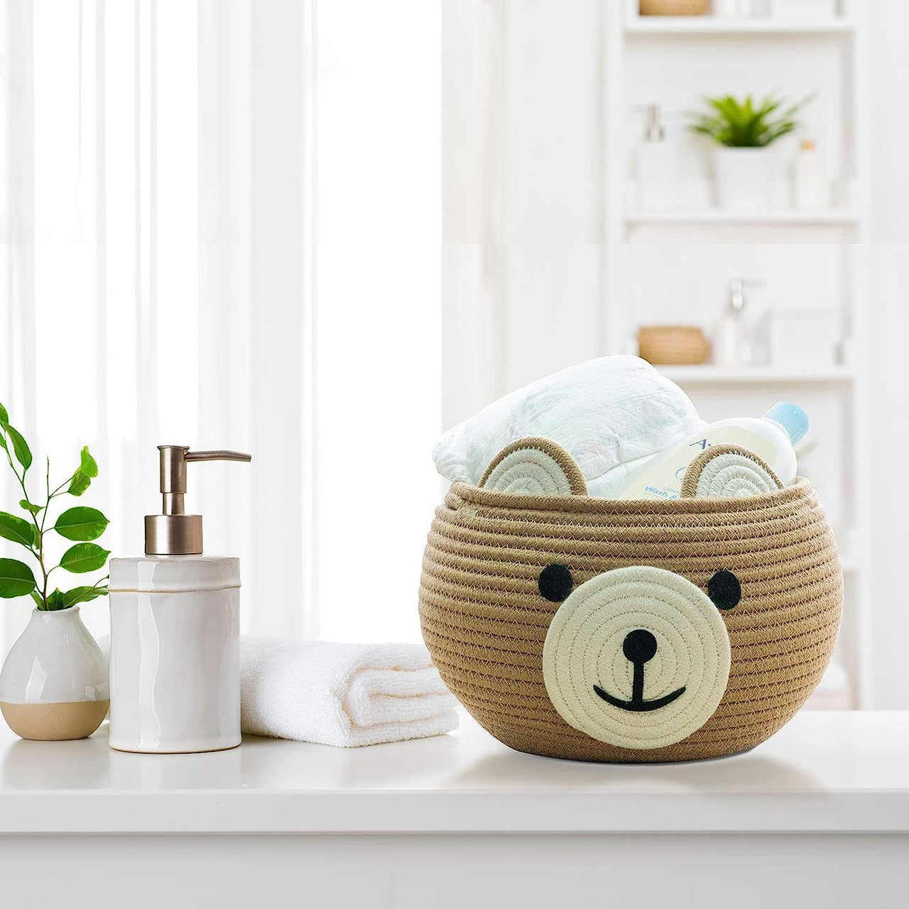 Laundry Panda Basket, Nursery Organizers and Storage (Beige)