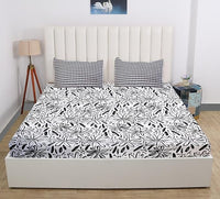 Thumbnail for White Black Pattern Elastic Fitted Bedsheet King Size with 2 Pillow Covers