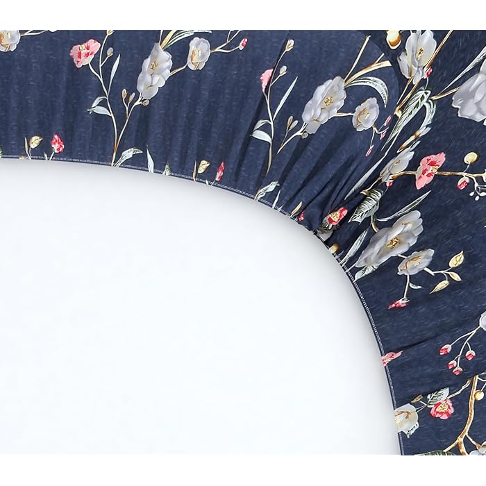 Tealish Blue Floral Print King Size Bed Sheet with 2 Pillow Covers