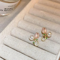 Thumbnail for Pink Tulip Pearl Earrings for Women