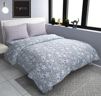 Thumbnail for Grey Purple Flowers Cotton King Size Double Bedsheet with 2 Pillow Covers