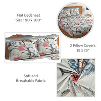 Thumbnail for White Jungle Theme Double Bed Bedsheet Elastic Fitted with 2 Pillow Covers