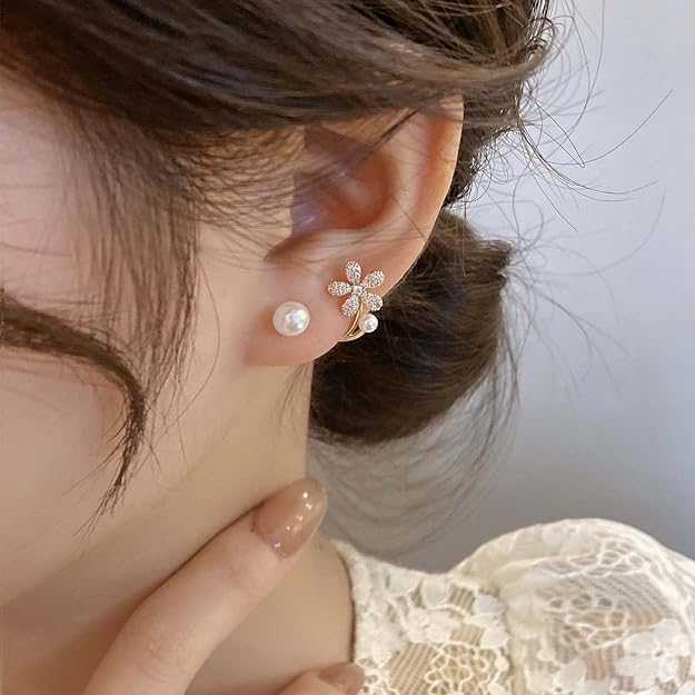 Flower Shape with Pearl Korean earring