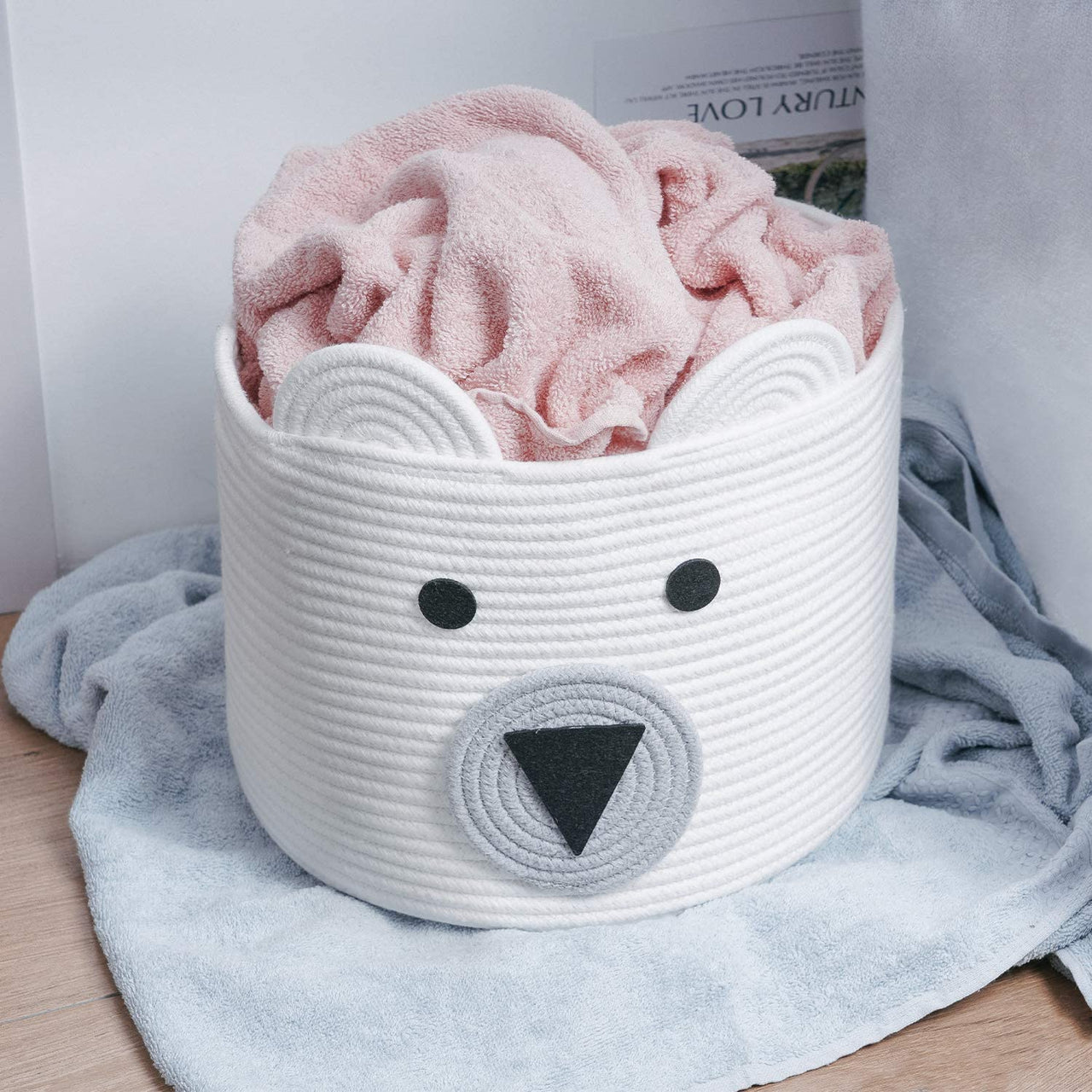 Small Bear Basket, Cotton Rope Basket, Toy Storage, White