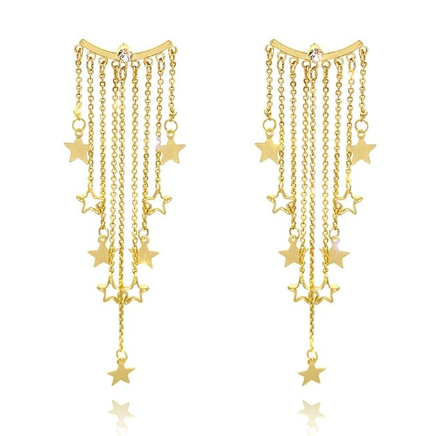 Celestial Dangle Star Earrings – Long Layered Chains with Gold Plated Star Charms