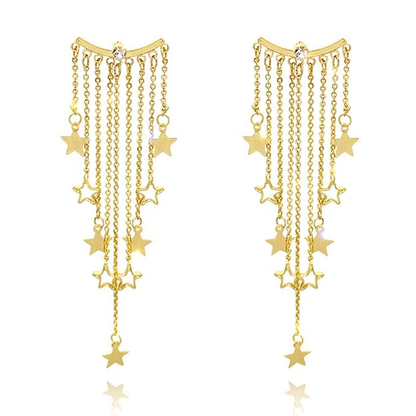 Celestial Dangle Star Earrings – Long Layered Chains with Gold Plated Star Charms