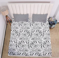 Thumbnail for White Black Pattern Elastic Fitted Bedsheet King Size with 2 Pillow Covers