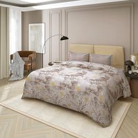 Thumbnail for Taupe Grey Leaves  King Size Bedsheets with 2 Large Pillow Covers