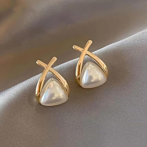 Rhombus Shape Pearl Korean earrings