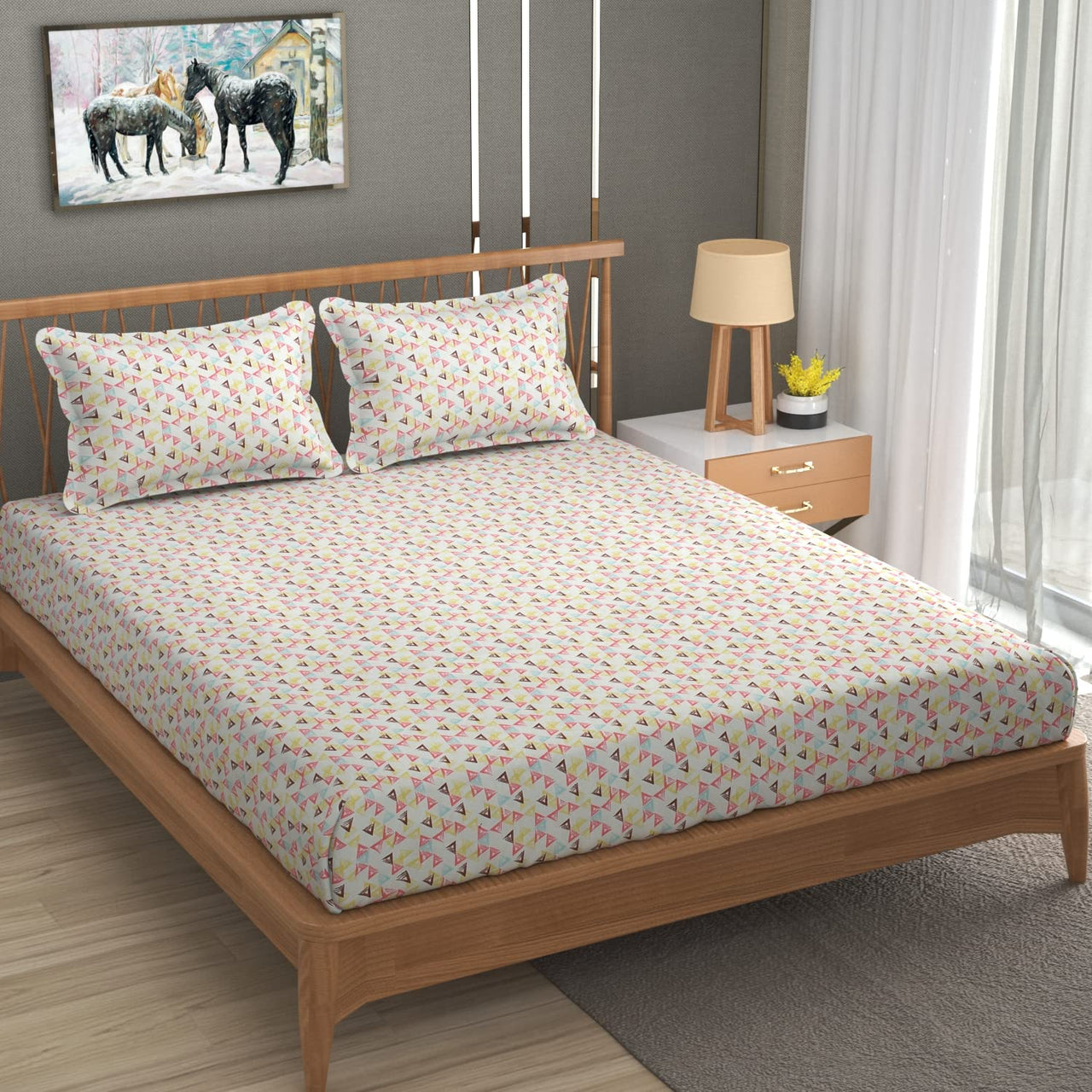 Queen Size Elastic Fitted Double Bed Bedsheet 144 TC
