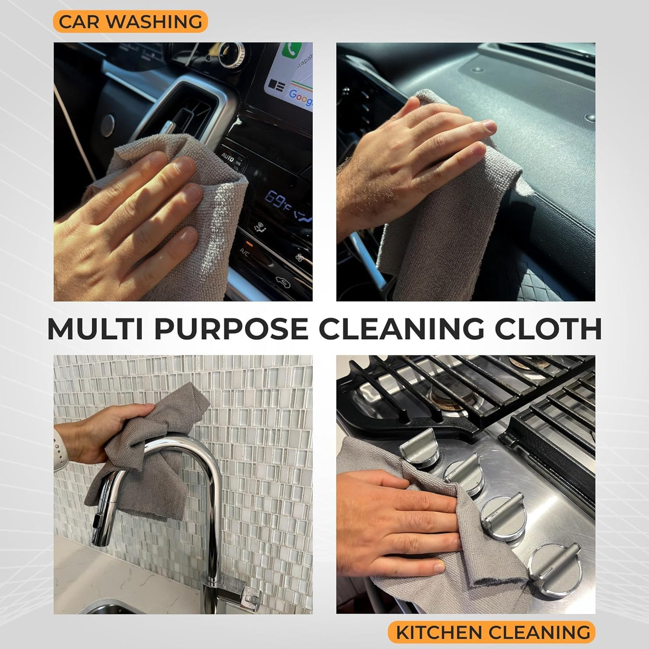 Reusable Cleaning Cloth Roll – 25 Tear-Away Washable Towels (12x12, Grey)