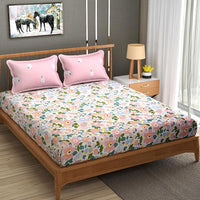 Thumbnail for Glace Cotton King Size Bedsheet with 2 Pillow Covers  - Floral, Pink