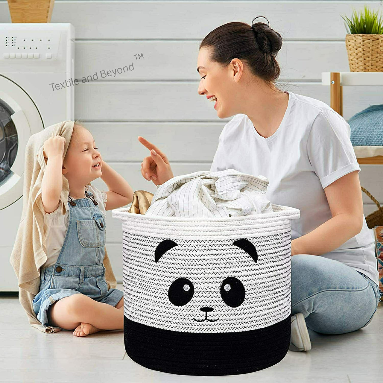 Foldable boho cotton Panda organizer basket