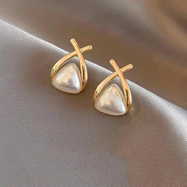 Rhombus Shape Pearl Korean earrings