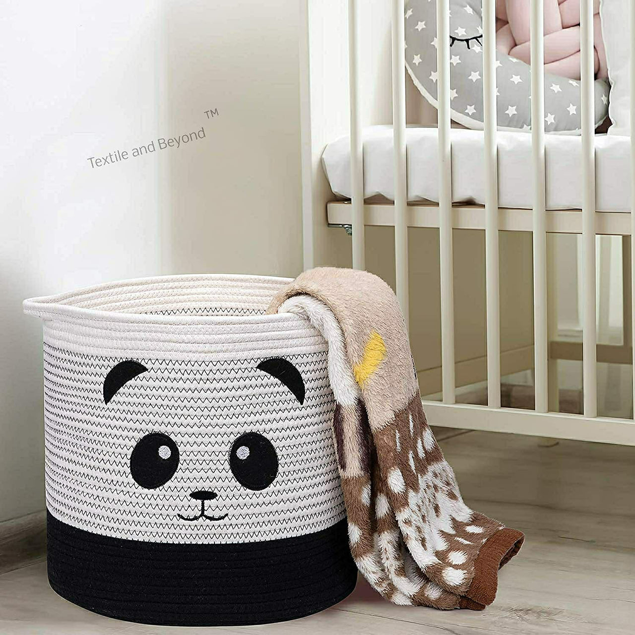 Foldable boho cotton Panda organizer basket