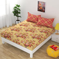 Thumbnail for Brida Yellow Floral King Size Bedsheet with 2 Pillow Covers